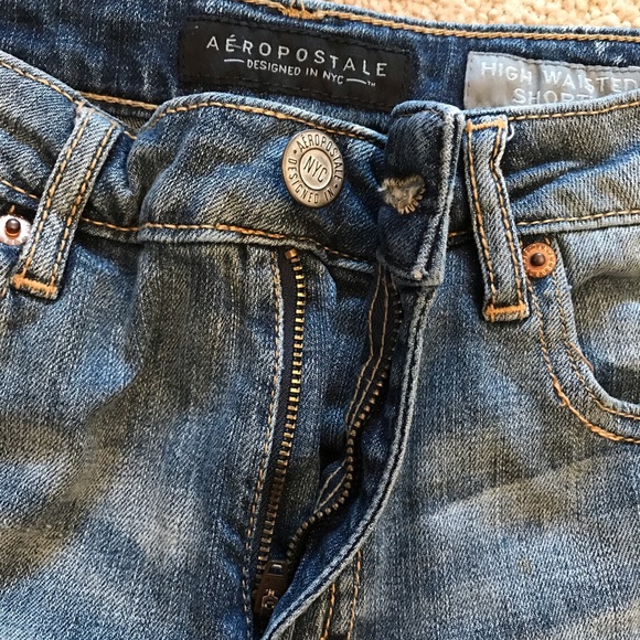 Aeropostale High Waist Denim Shorts Womens Size 6 Raw Frayed Hem Blue - Picture 6 of 13